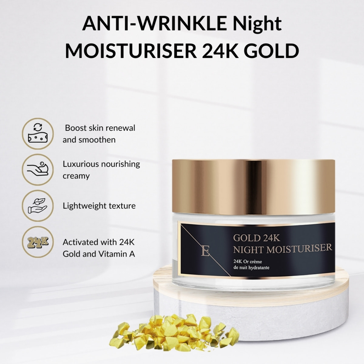 Hidratante de noche antiarrugas oro de 24 quilates