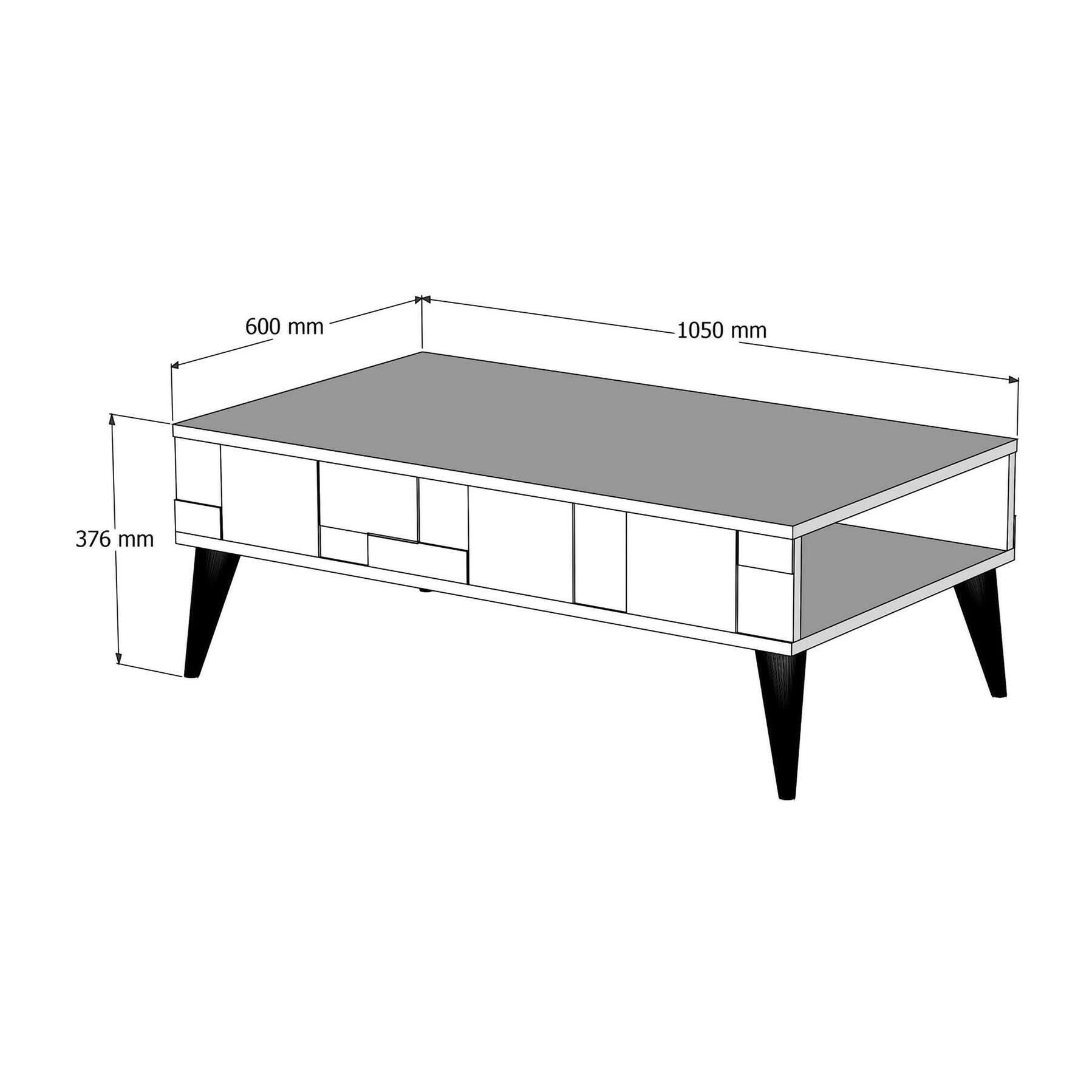 Tavolino da salotto Dminut, Tavolo basso da caffè, Portariviste per divano, Ripiano da soggiorno, 105x60h38 cm, Noce e Antracite