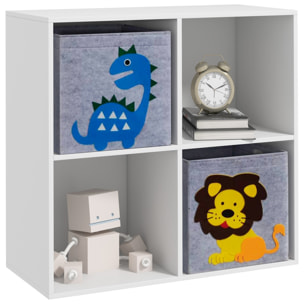 Estantería para Juguetes Infantil Librería para Niños de +3 Años con 4 Compartimientos de Almacenaje y 2 Cajones de Tela no Tejida con Imagen de Animales 61,8x29,9x61,8 cm Blanco y Gris