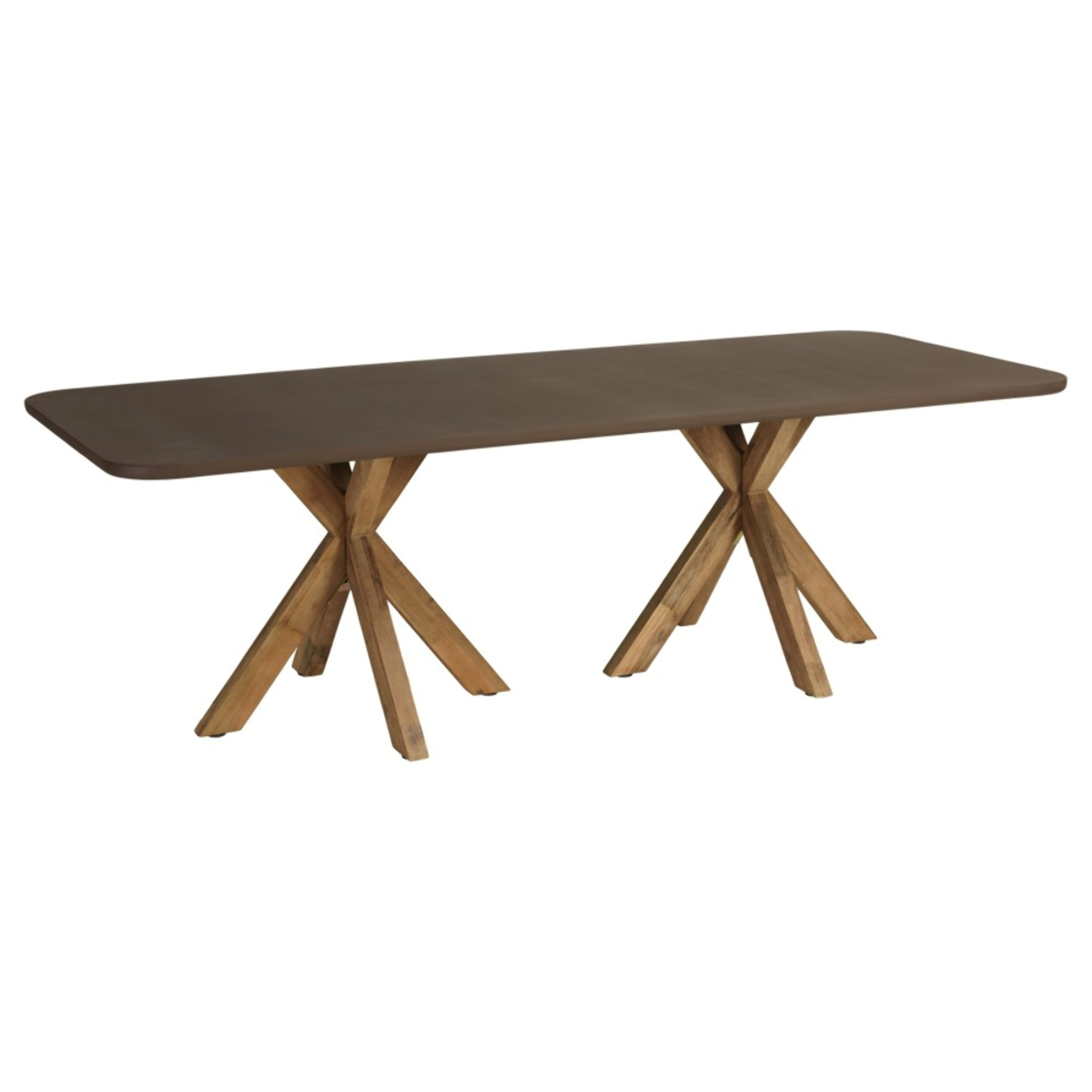 NESTOR - Table à manger 240x100cm effet béton marron pieds en bois d'acacia