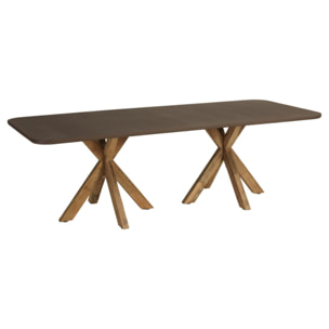 NESTOR - Table à manger 240x100cm effet béton marron pieds en bois d'acacia