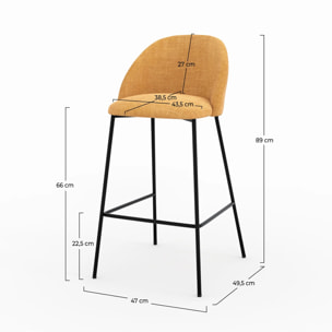 Lot de 2 chaises pour ilot central 66,5 cm en tissu jaune moutarde - Karl