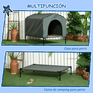 Caseta para Perros con Cubierta Exterior 110x75x87 cm Cama Elevada para Mascotas con Cojín y Ventanas de Malla Enrollable para Perros Grandes Gris