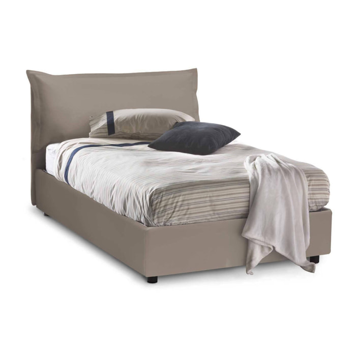 Letto piazza e mezza Andora, Letto contenitore con rivestimento in ecopelle, 100% Made in Italy, Apertura frontale, adatto per materasso Cm 120x200, Tortora