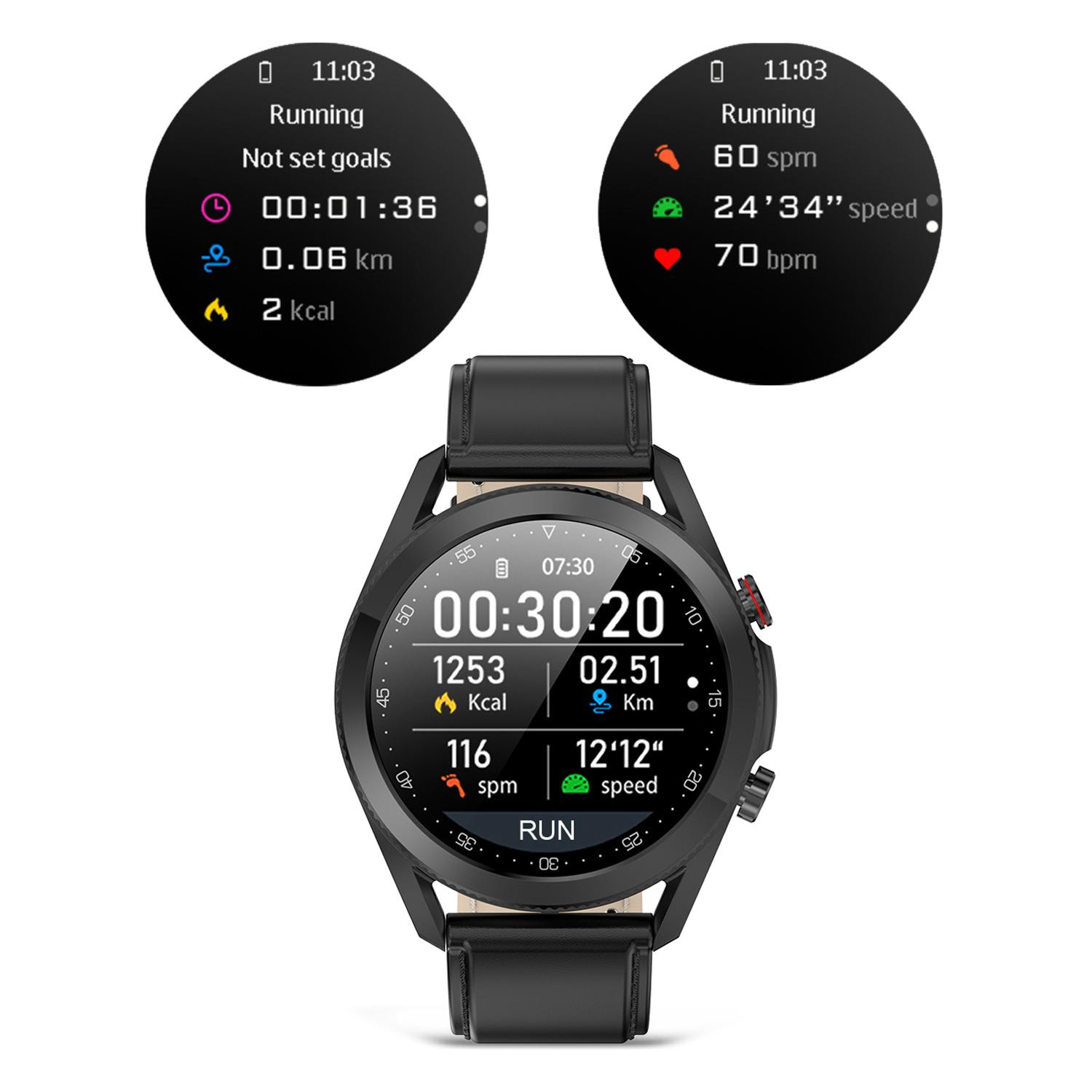 Smartwatch L19 con notificaciones de aplicaciones. Monitor de salud con ECG, monitor de tensión y de oxígeno en sangre. Correa de cuero.