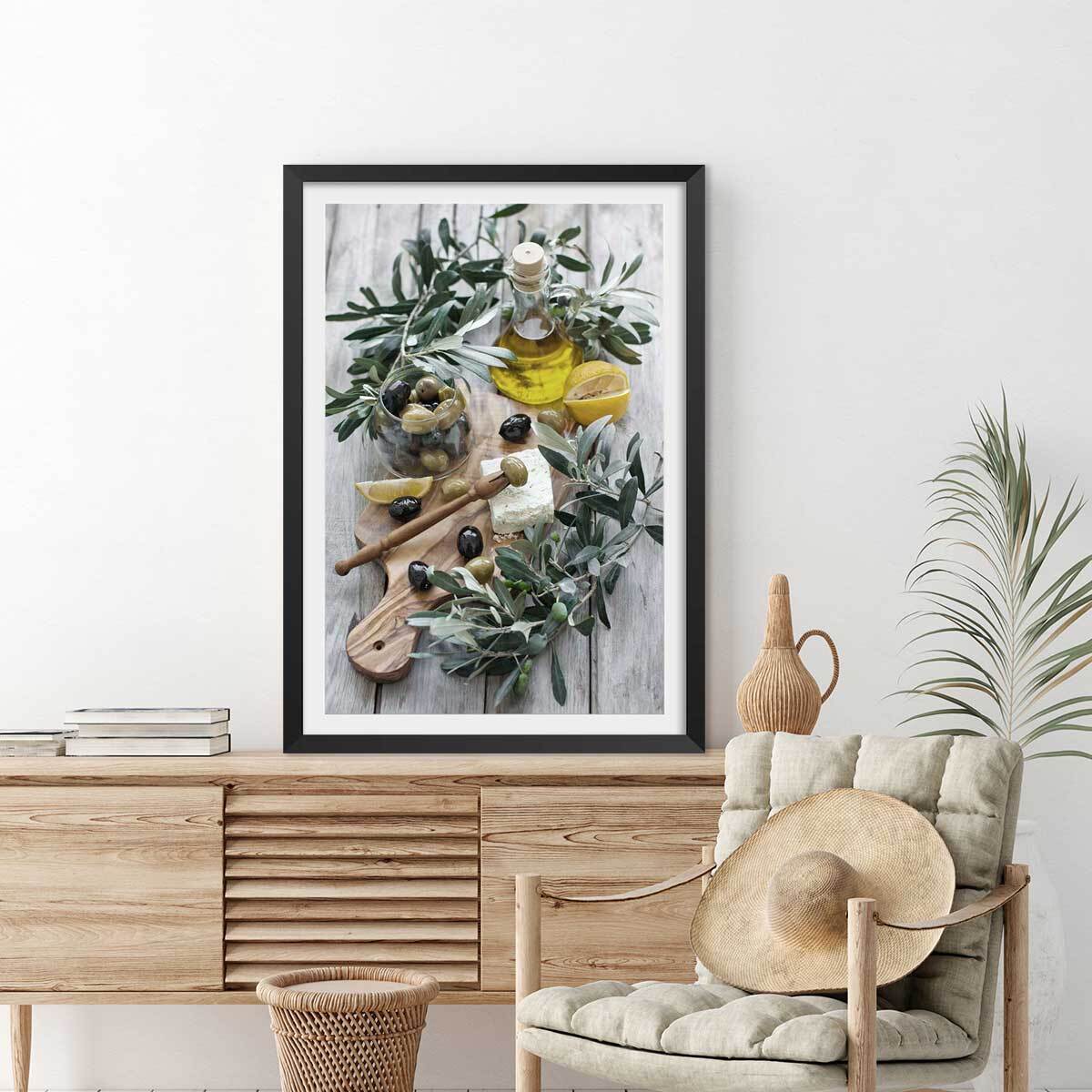 Poster régime crétois Affiche + cadre en bois - Noir