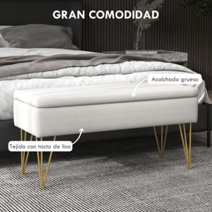 Banco Pie de Cama, Taburete Pie de Cama Tapizado en Lino Sintético con Patas de Acero y Asiento Acolchado, Estilo Moderno, Banco para Dormitorio, Entrada, Pasillo, Crema
