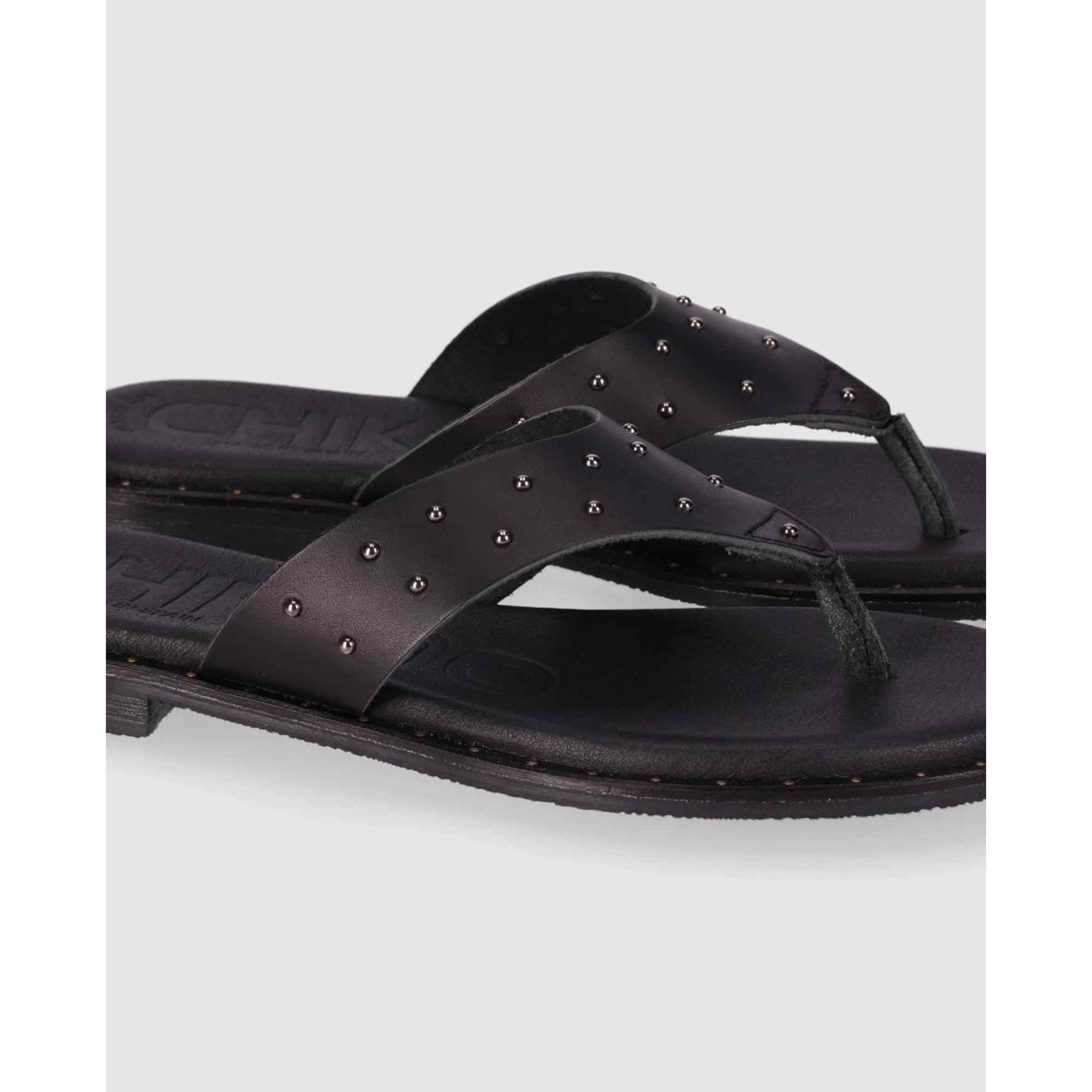 Sandalias de Piel - Negro - Tacón: Bajo