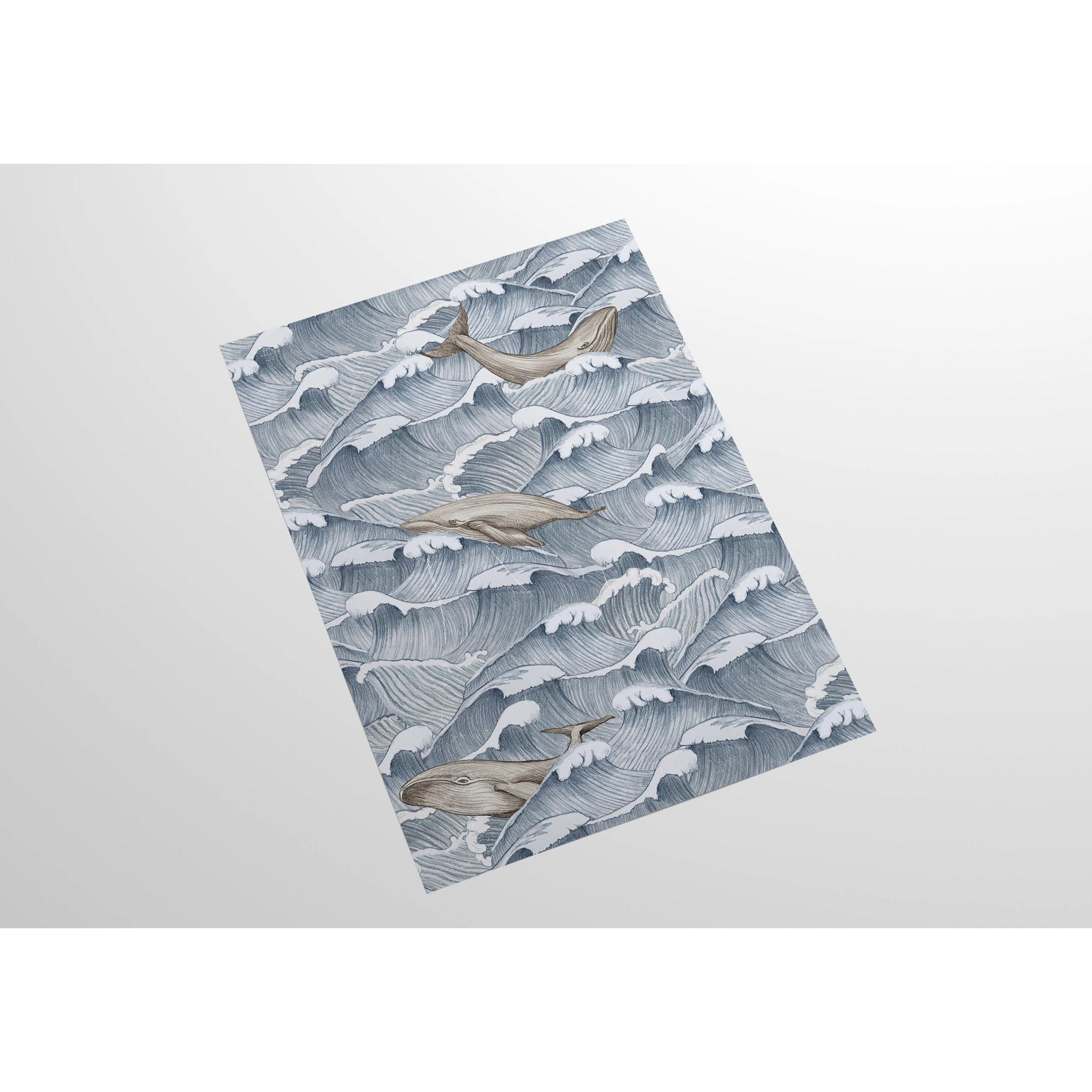 Carta da Parati Mare Vintage con Onde e Balene