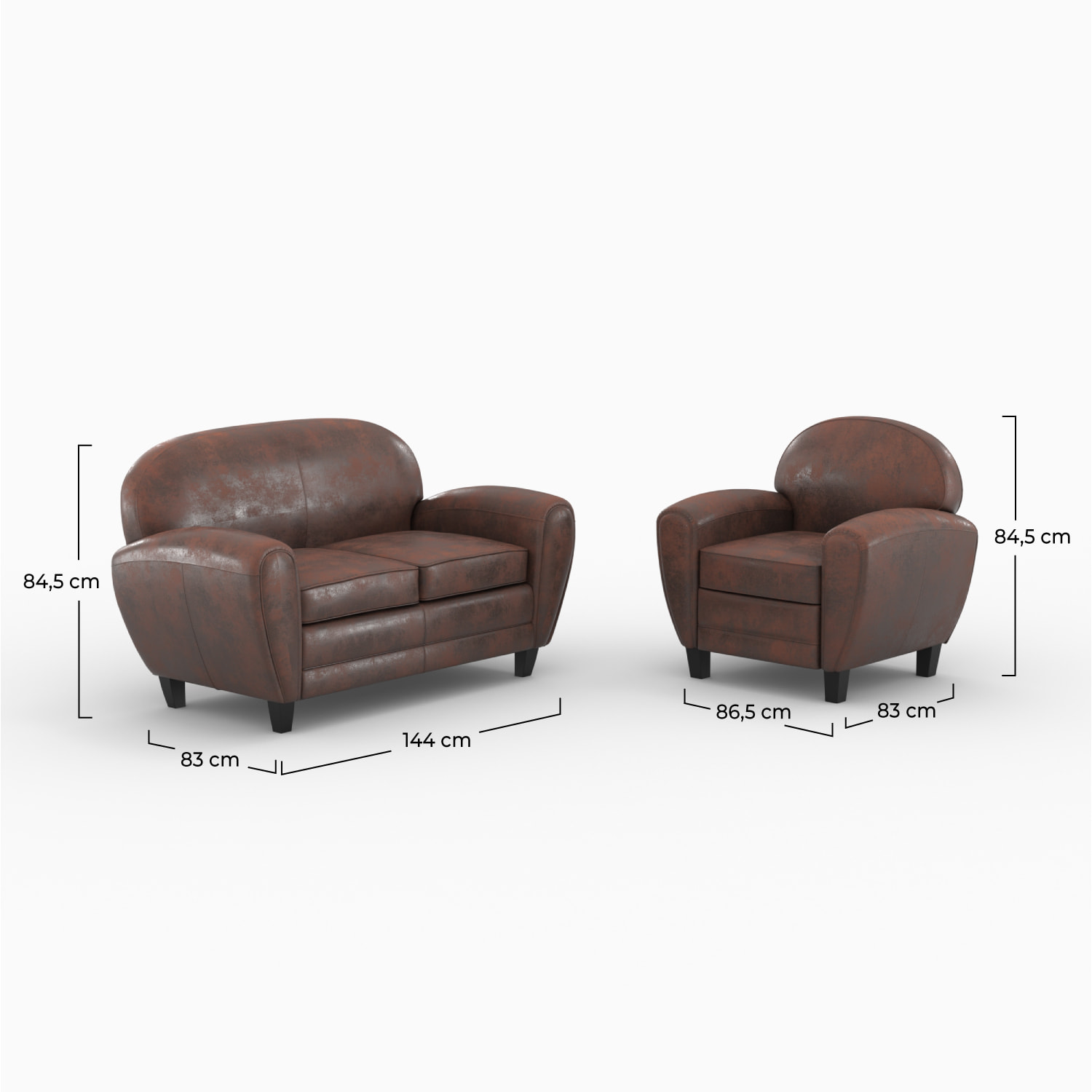 Ensemble canapé et fauteuil marron 3 places - Club - Club