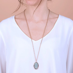 Collana Catena Rolo con Pendente in Pietra Naturale Ovale Sfaccettata Quarzo Celeste