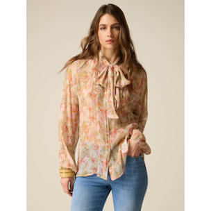 Oltre - Blusa in viscosa plissé con fiocco - Rosa