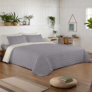Icehome - Colcha Bouti - Lisa - Reversible - 100% Microfibra - 70 gr/m² - L.807 Gris/L.198 Piedra