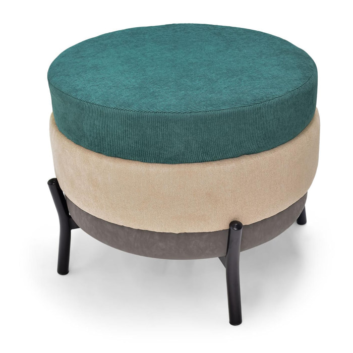 HAMBURG - Pouf rotondo a 3 stati in PU/velluto/tessuto beige