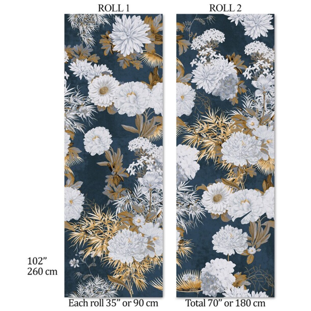 Carta da Parati Floreale Blu e Oro