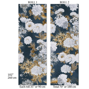 Carta da Parati Floreale Blu e Oro