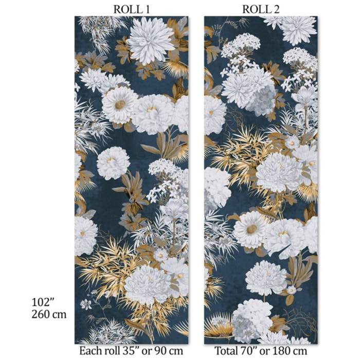 Carta da Parati Floreale Blu e Oro