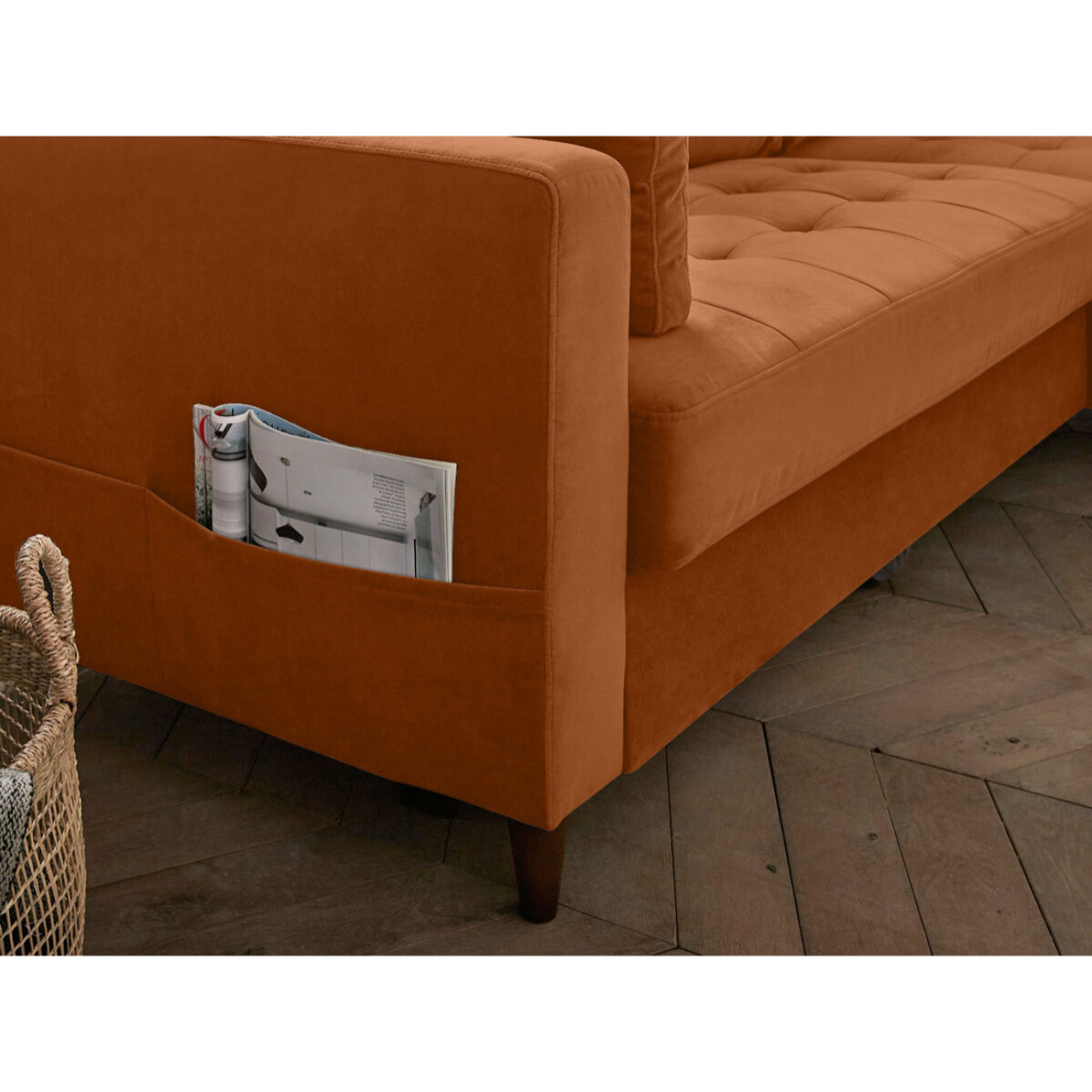 Anna - canapé d'angle droit - 4 places - convertible avec coffre - en velours - Rouille