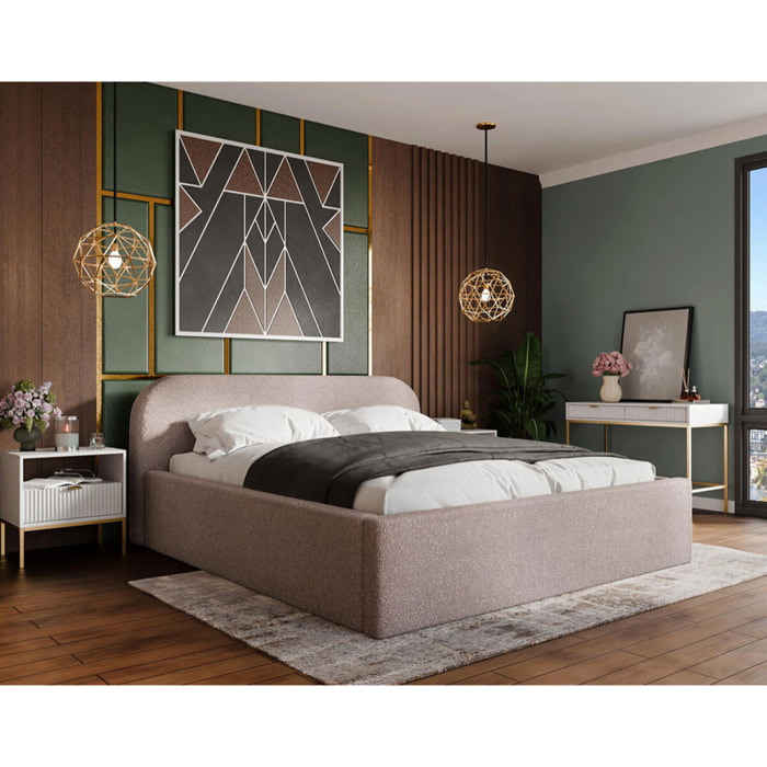 Orane - lit coffre - 160x200 cm - en tissu bouclette - Rose