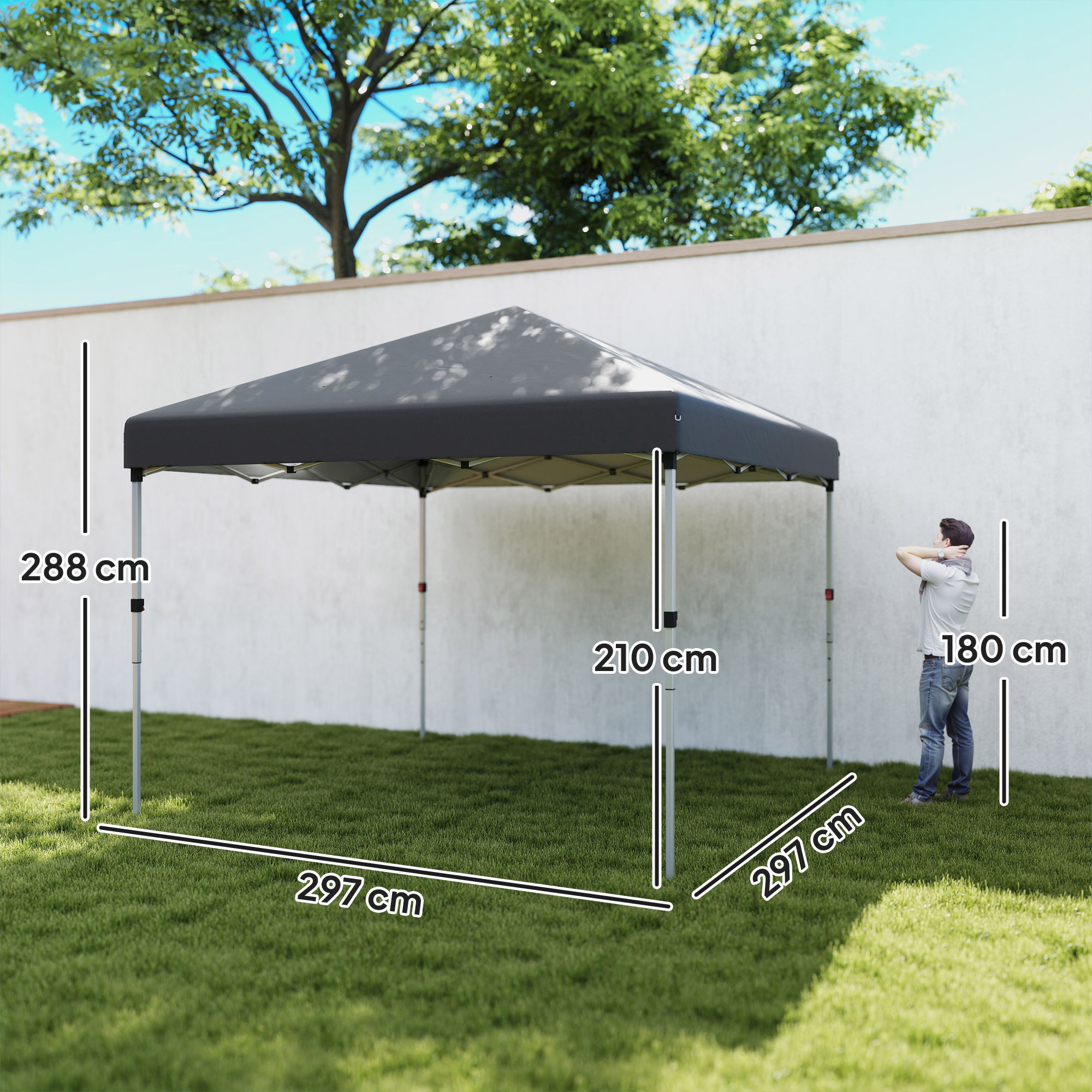 Carpa Plegable Pop-up Gazebo 3x3 m Cenador Plegable con 2 Paredes Laterales Anti-UV Altura Ajustable en 3 Niveles Sacos de Arena y Bolsa de Transporte con Ruedas para Camping Gris Oscuro