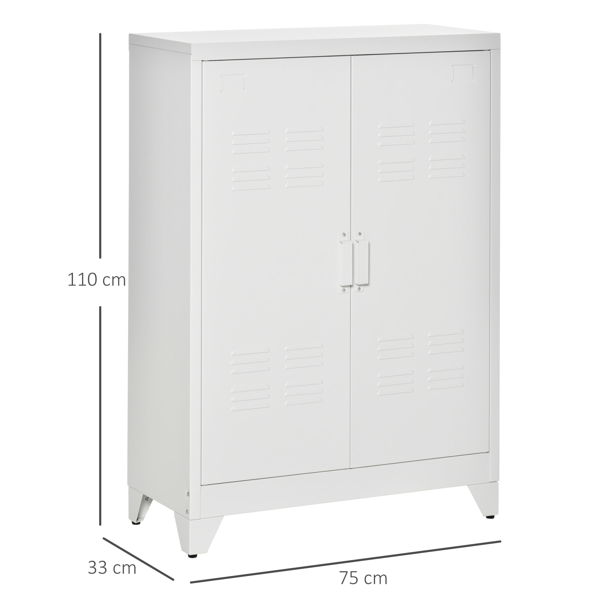 Armario de Almacenamiento Aparador de Metal con Doble Puerta Cierre Magnético y 2 Estantes Ajustables para Oficina Salón Dormitorio 75x33x110 cm Blanco