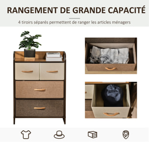 Meuble de rangement chiffonnier 4 tiroirs en tissu 58 x 29 x 78,5 cm marron beige brun