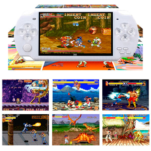 Consola de videojuegos X6 con juegos clásicos preinstalados. Reproductor multimedia con grabadora de sonido, cronómetro, calculadora y calendario.
