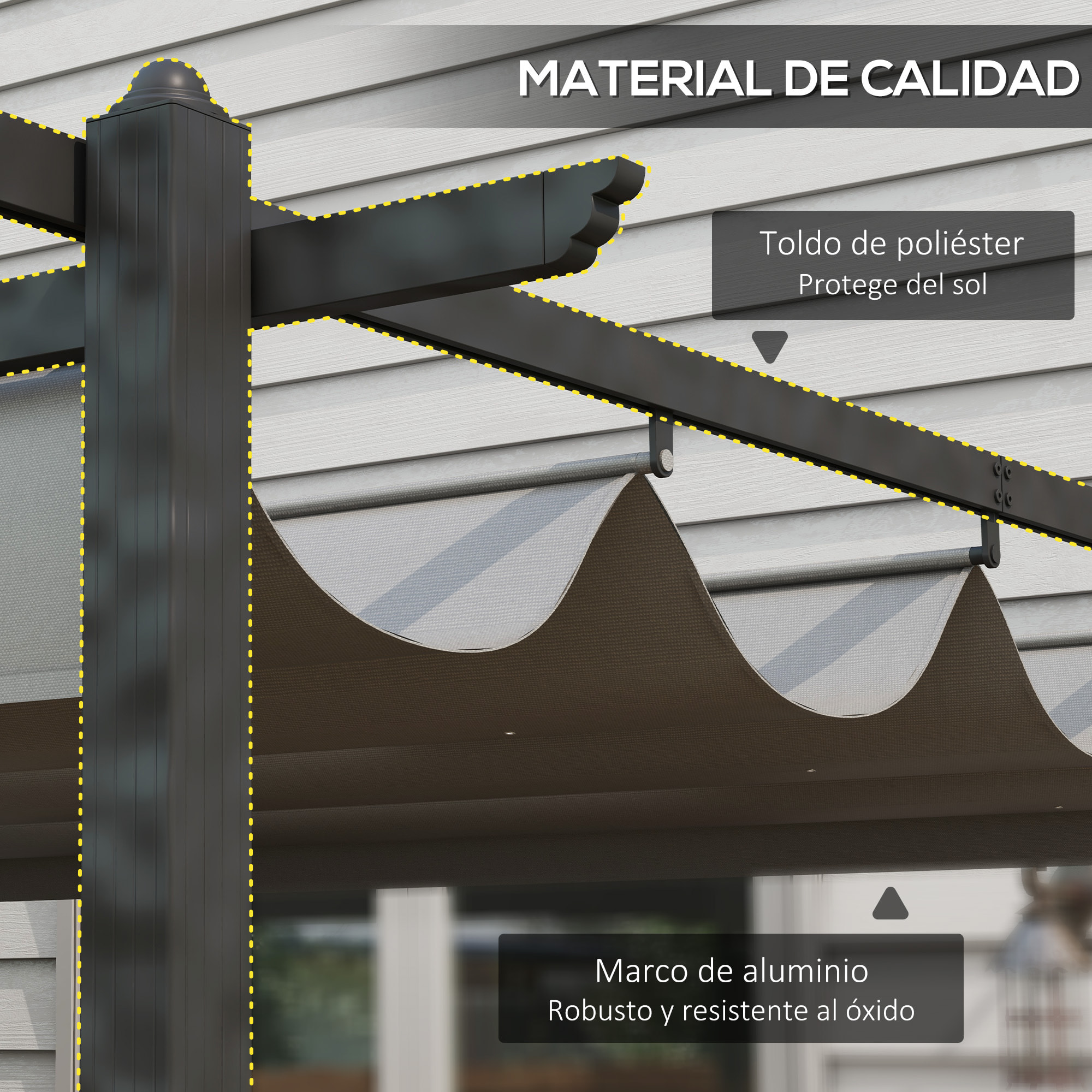 Pérgola con Techo Retráctil Pérgola de Aluminio 4x3 m Cenador con Tela de Poliéster Resistente al Agua Pabellón para Jardín Patio Terraza Exterior Gris