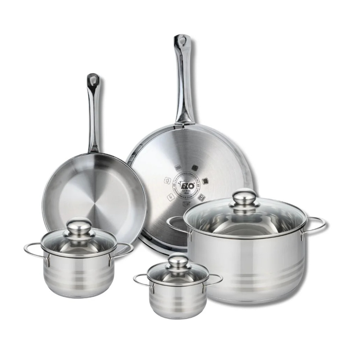 Ensemble de 2 Poêles de cuisson 24 et 28 cm et 3 faitouts 12, 14 et 24 cm Elo Profi Brillant