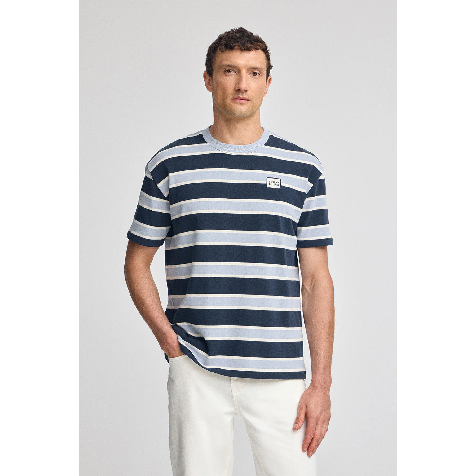 Maglietta blu a righe con logo in gomma Polo Club