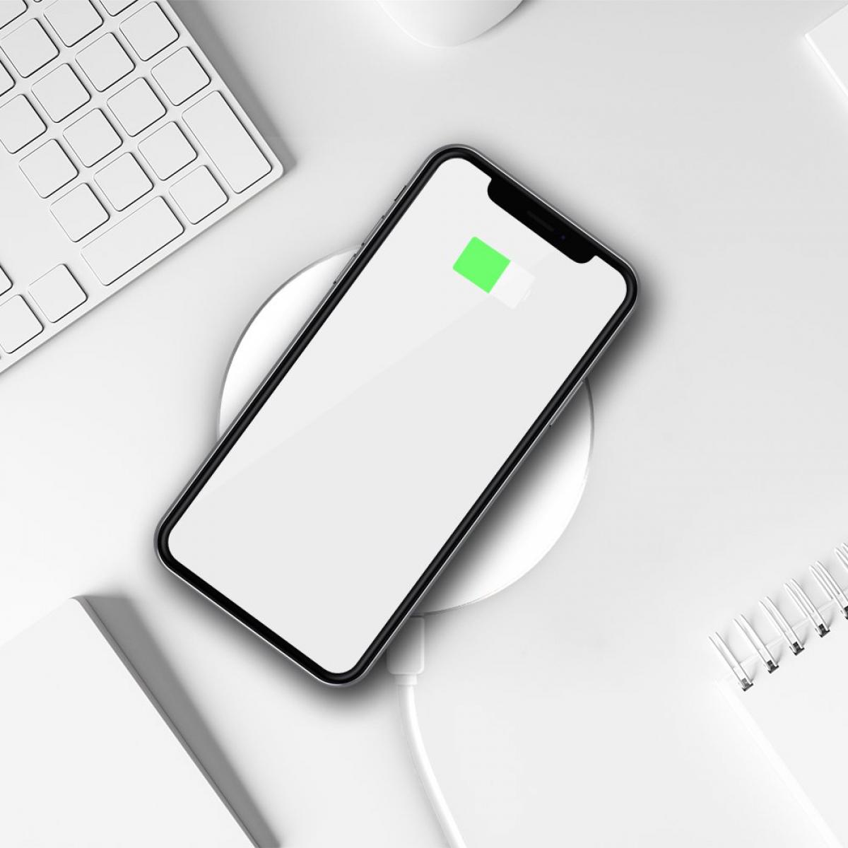 Chargeur à induction compatible avec iPhone 11 - Blanc avec contour argent