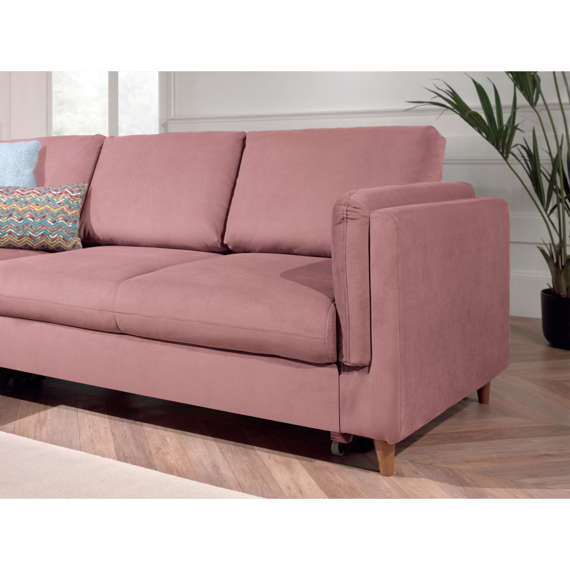 Brooke - canapé d'angle gauche - convertible - 5 places - en velours - Rose