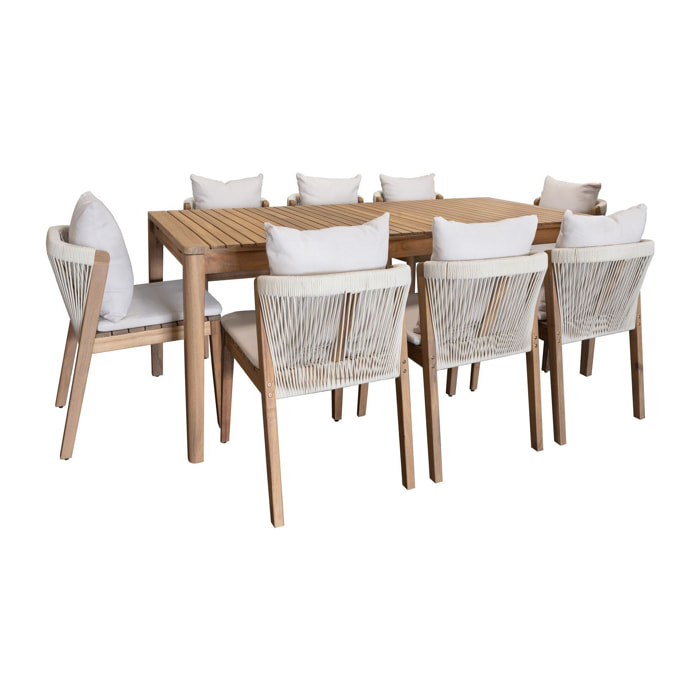 Ensemble de jardin table et 8 chaises en bois avec coussin FIDJI