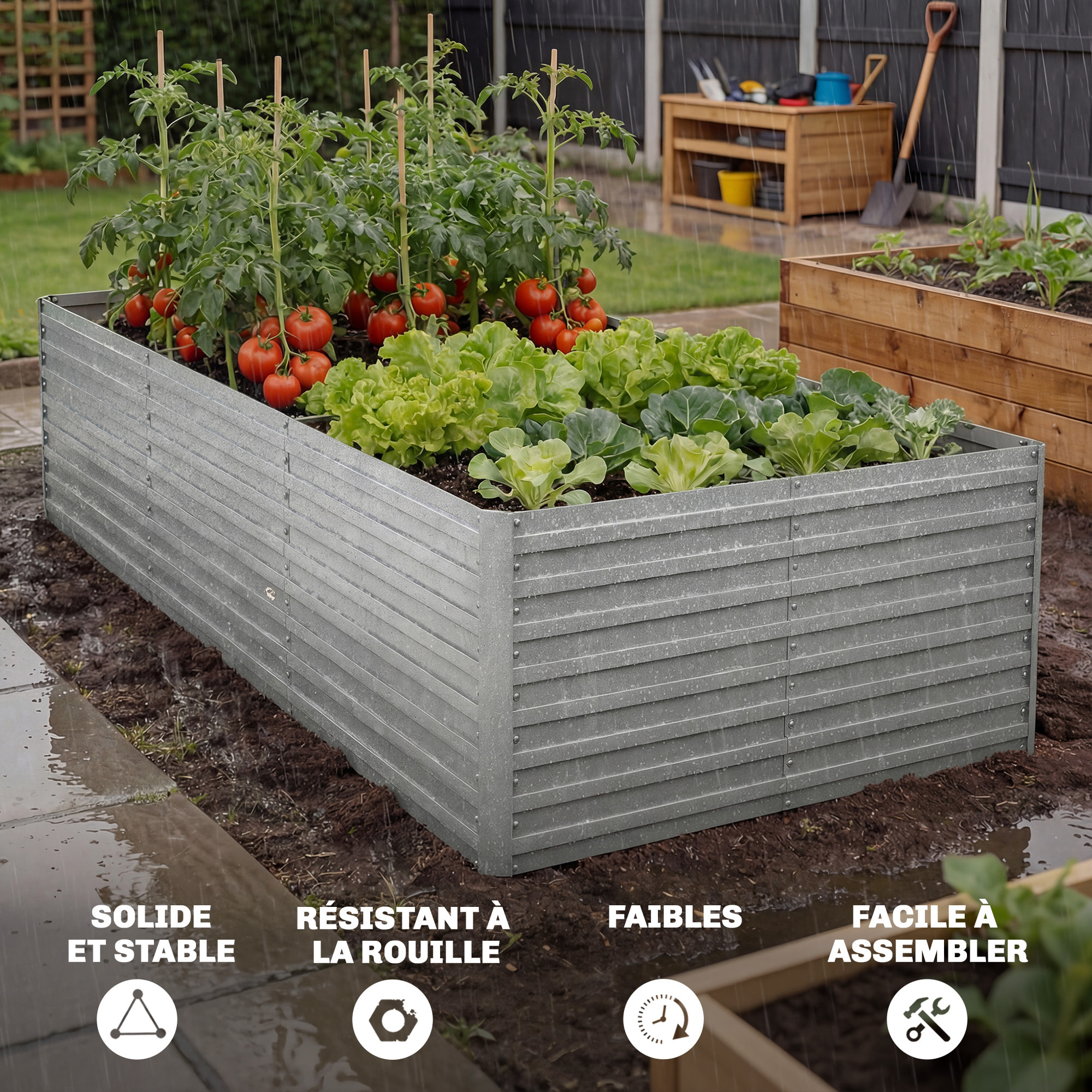 Carré potager jardinière dim. 240 x 120 x 60 cm tôle d'acier ondulée argent