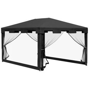 Carpa de Jardín 4x3 m Cenador Desmontable Exterior con 4 Mosquiteras Laterales 2 Puertas con Cremallera y 8 Orificios de Drenaje para Terraza Patio Playa Gris Oscuro