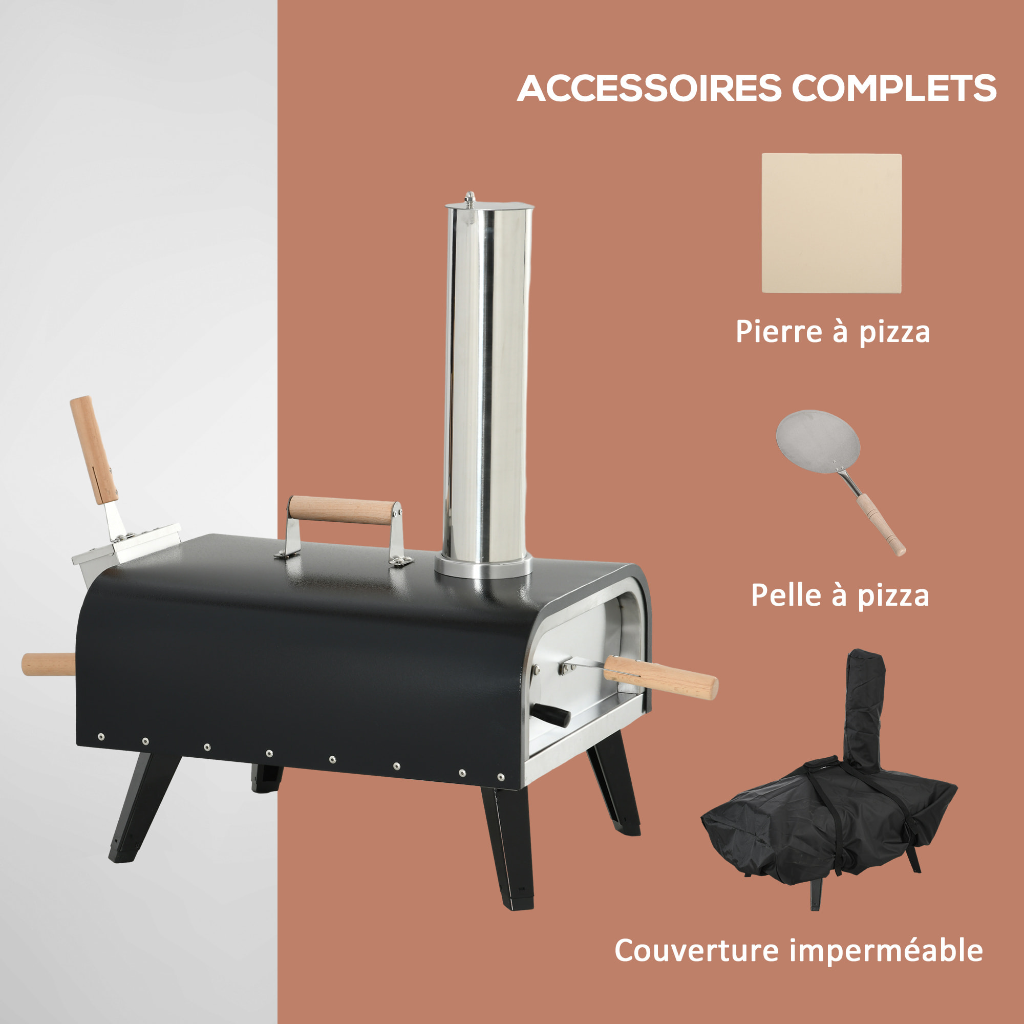 Four à pizza extérieur feu de bois - pelle à pizza, pierre réfractaire Ø 30 cm inclus