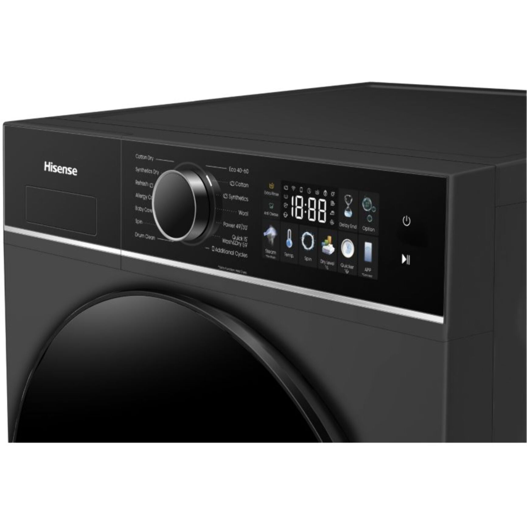 Lave linge séchant hublot HISENSE WD3I8043BBF2 - 8/5 kg - 1400 tr/min - Classe D - Connecté - Noir
