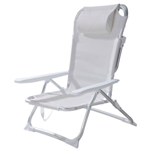 Well Home Silla de playa aluminio tubo Ø22mm con almohada, textilene 2x1 tela blanca, altura total 78cm, asiento 47cm