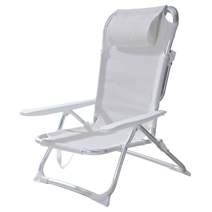 Well Home Silla de playa aluminio tubo Ø22mm con almohada, textilene 2x1 tela blanca, altura total 78cm, asiento 47cm
