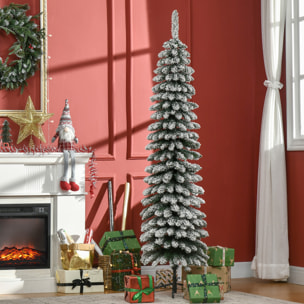 Árbol de Navidad Estrecho 180 cm, Árbol de Navidad Artificial Nevado con 395 Ramas y Soporte de Metal Plegable, Decoración Navideña para Salón, Interior, Verde