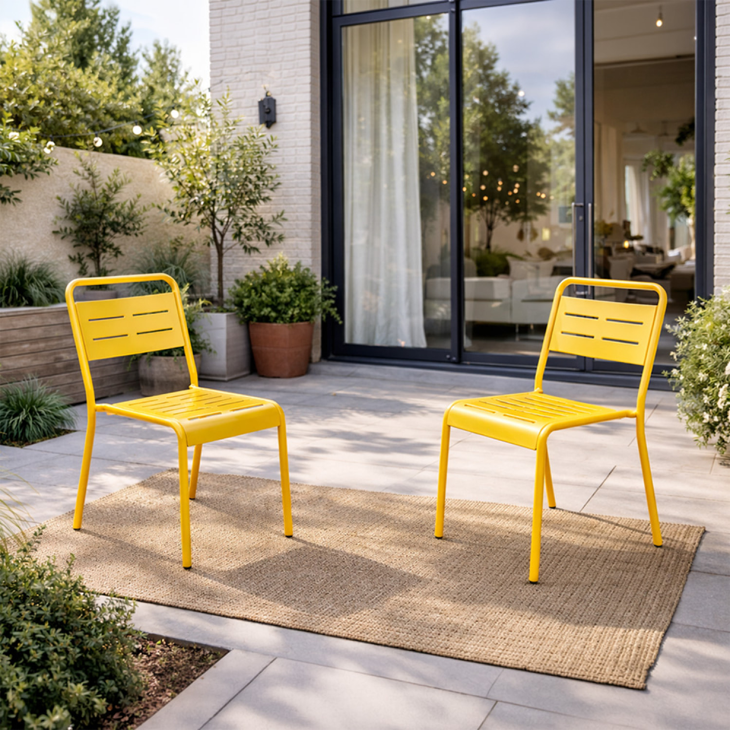 Lot de 2 chaises de jardin empilables jaunes EVORA