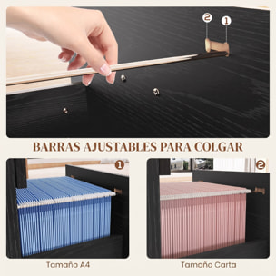Cajonera Escritorio con 4 Cajones, Cajonera de Oficina con Cerraduras, Barras Ajustables para Archivos Tamaño A4 y Carta, Archivador para Estudio, Salón, 40x42x130,8 cm, Negro