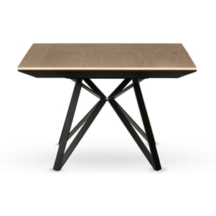 Belize - table à manger carrée extensible - effet bois et métal - 4 à 8 personnes - Noir / Bois