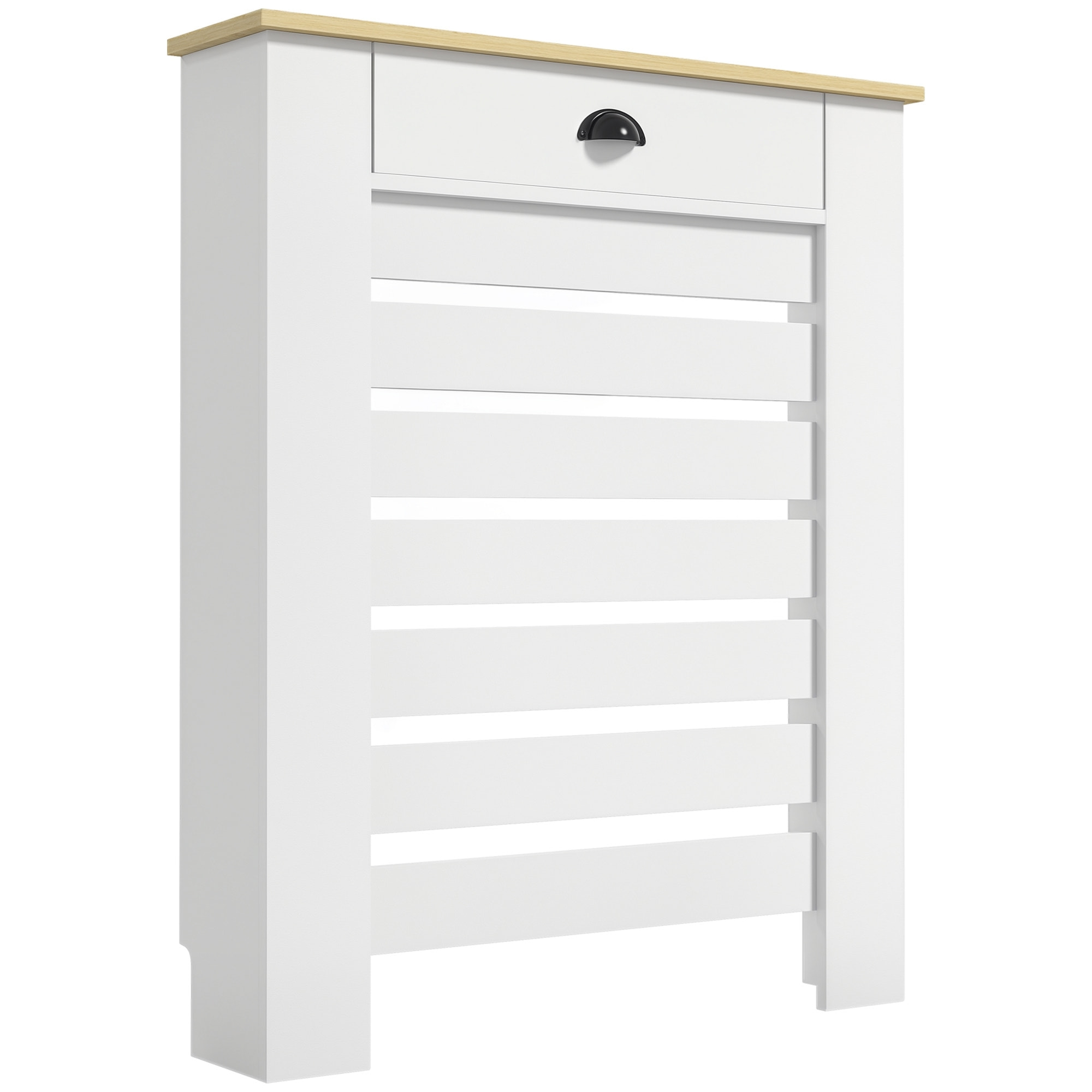Cubre Radiadores con Cajón, Cubreradiador de MDF, Cubierta para Radiador, Diseño Moderno de Listones, para Salón, Dormitorio, 78x19x95,5 cm, Blanco
