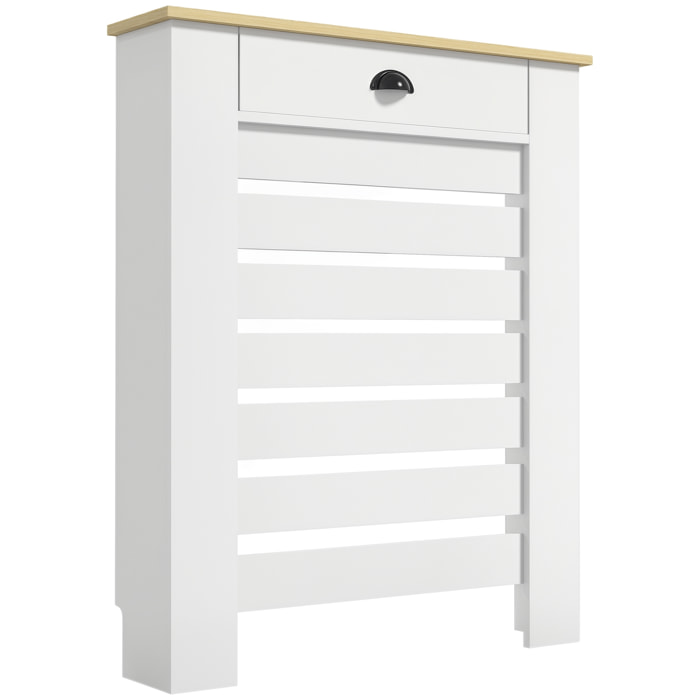 Cubre Radiadores con Cajón, Cubreradiador de MDF, Cubierta para Radiador, Diseño Moderno de Listones, para Salón, Dormitorio, 78x19x95,5 cm, Blanco