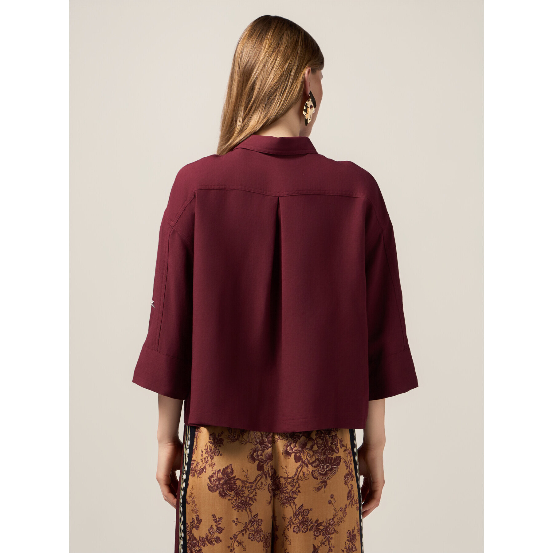 Oltre - Chaqueta boxy de mezcla de lino - Burgundy