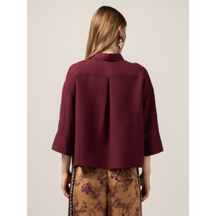 Oltre - Chaqueta boxy de mezcla de lino - Burgundy