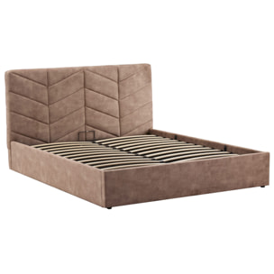 Peonis - lit coffre - 160x200 cm - en velours - sommier inclus - Taupe