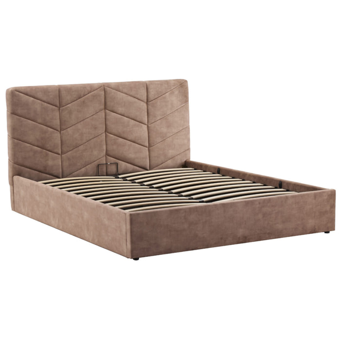 Peonis - lit coffre - 160x200 cm - en velours - sommier inclus - Taupe