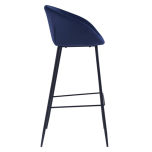 Lot de 2 chaises de bar 75 cm en velours bleu - Marquise